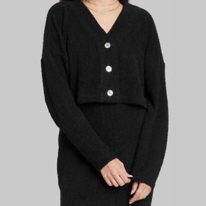 NWT, Wild Fable Black Fuzzy Cropped Cardigan, Size L